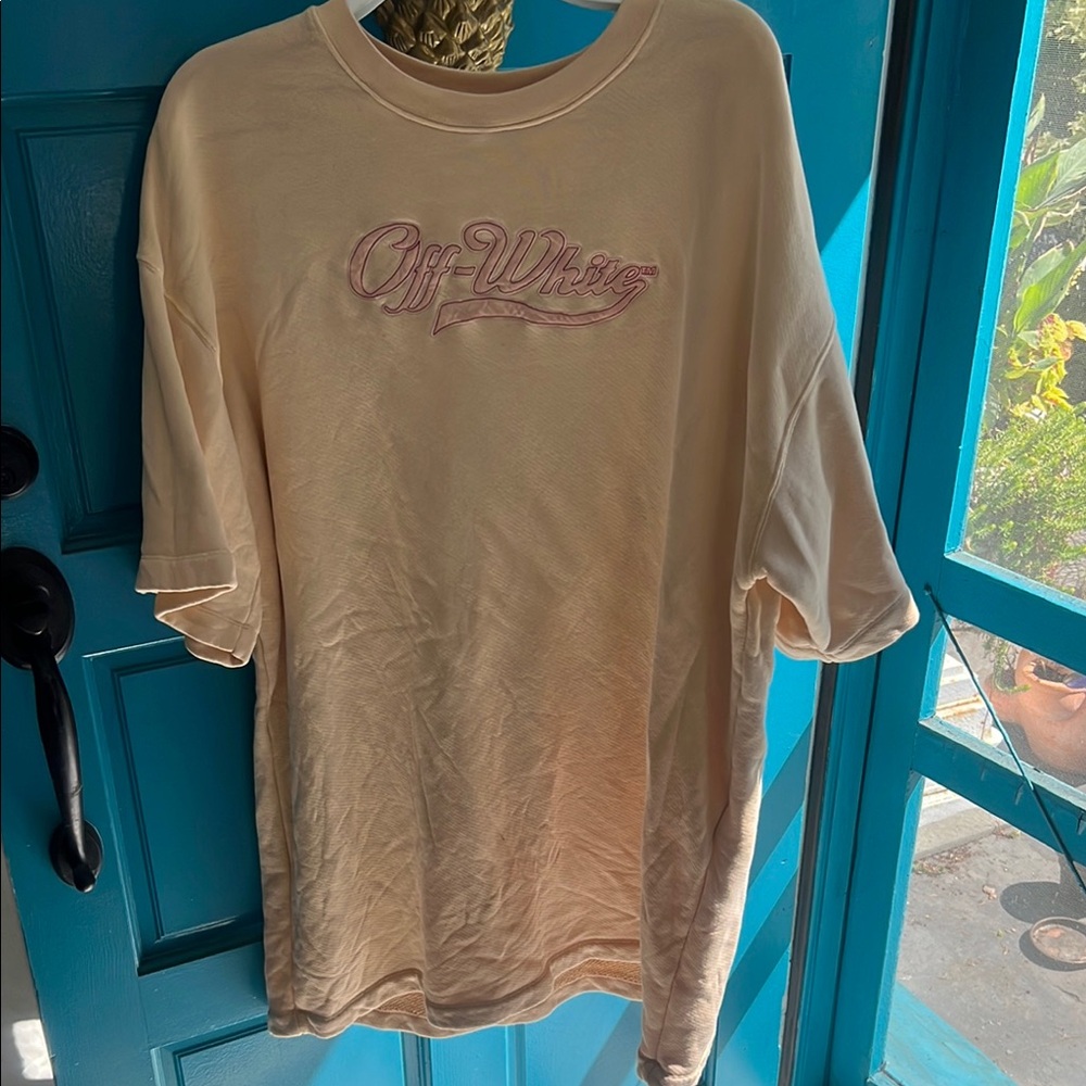 Off-White Cream and Pink Logo Jersey Top